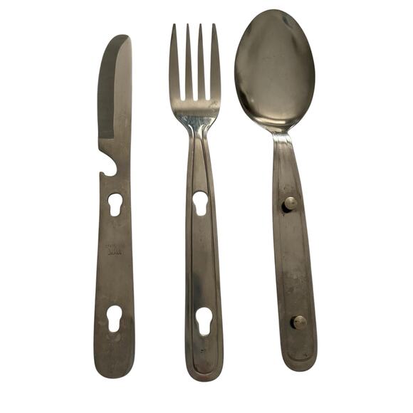 Vtg Stainless Steel Japan Camping Cutlery Utensils Knife Spoon Fork Heavy Duty - Picture 2 of 6